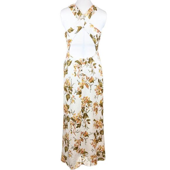 NWT Reformation Maxi Dress White Yellow Floral Strappy Cross Back Mock Neck Sz10 - Picture 6 of 10